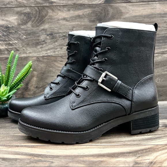 NIB Soul Naturalizer Quartz Black Leather Lace Up Zip Ankle Combat Boots 8M - Picture 4 of 12